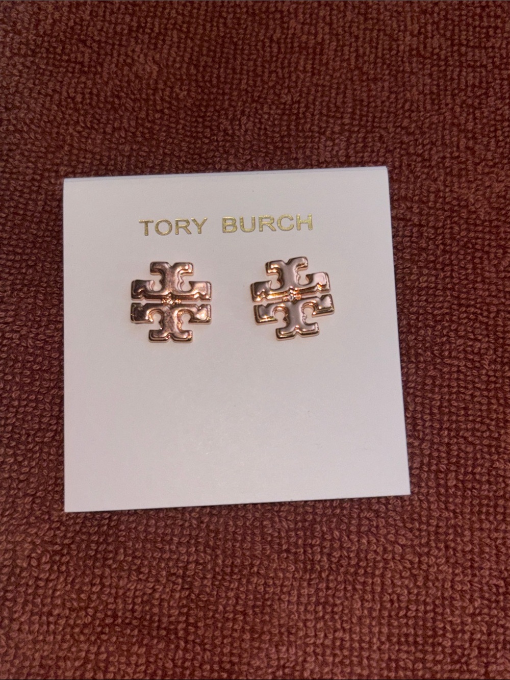 Tory Burch Rose Gold-Tone Double T Stud Earrings